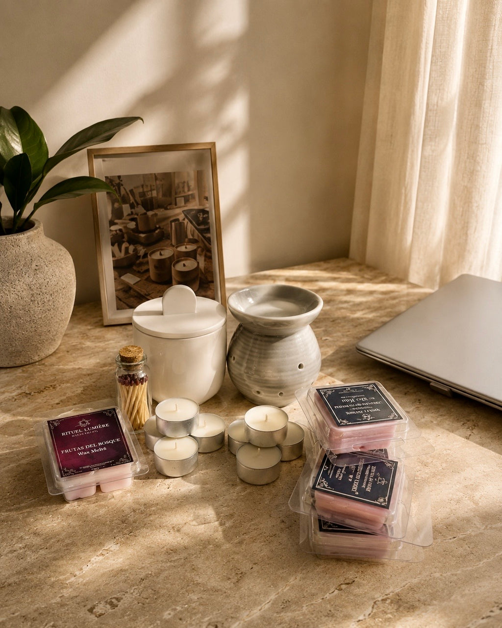 Pack de regalo Rituel Lumière con vela de 280 g, wax melt de 80 g, cinco mini wax melts y aromas sorpresa