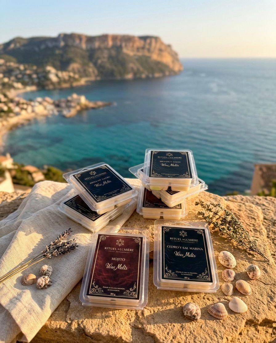 LUMIÈRE D’ÉTÉ                          velas y wax melts artesanales de cera de soja y coco
