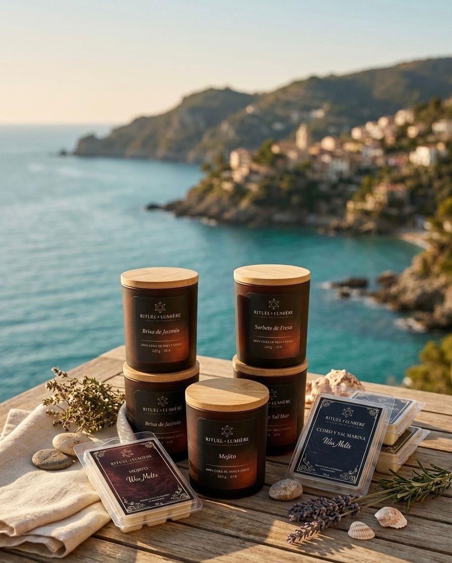 LUMIÈRE D’ÉTÉ                          velas y wax melts artesanales de cera de soja y coco