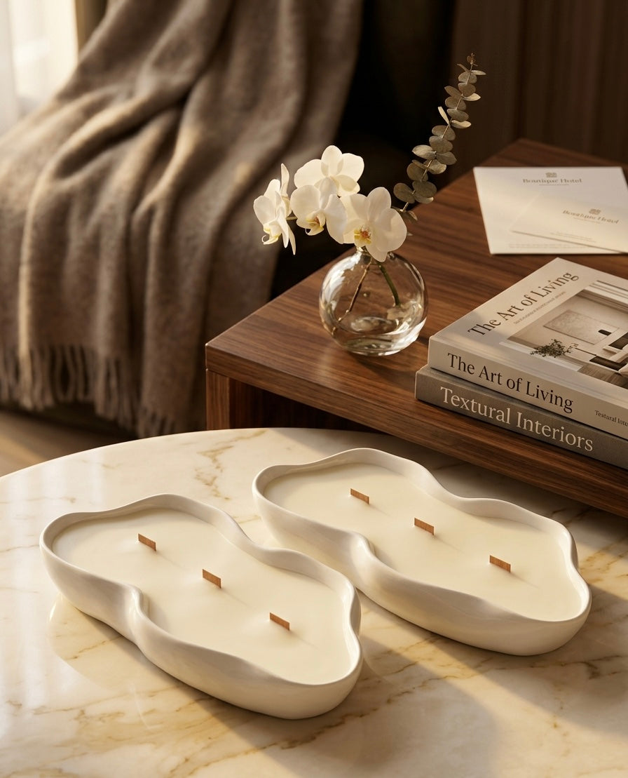 Vela artesanal LUMIÈRE CLAIRE en recipiente cerámico, ideal como regalo decoración hogar - Rituel Lumière