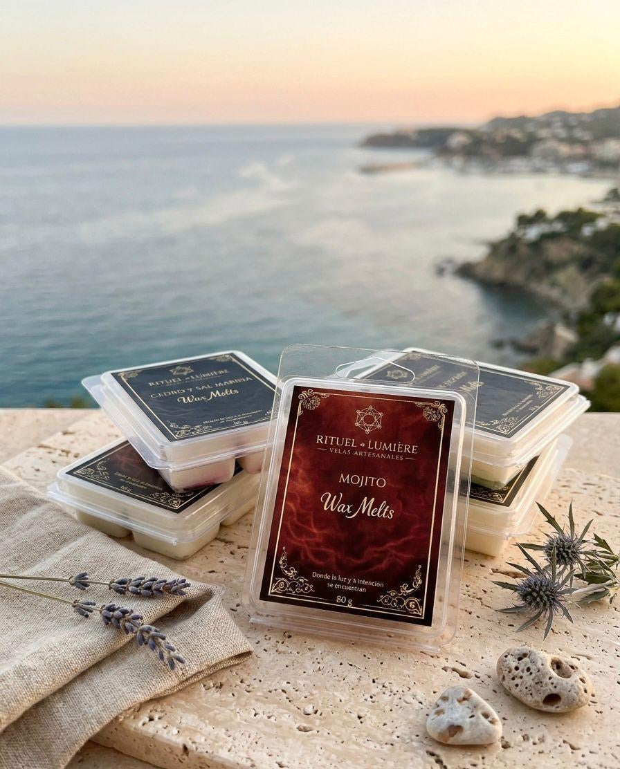 LUMIÈRE D’ÉTÉ                          velas y wax melts artesanales de cera de soja y coco